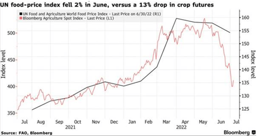 UN food-price index fell 2% in June, versus 13% drop in crop futures